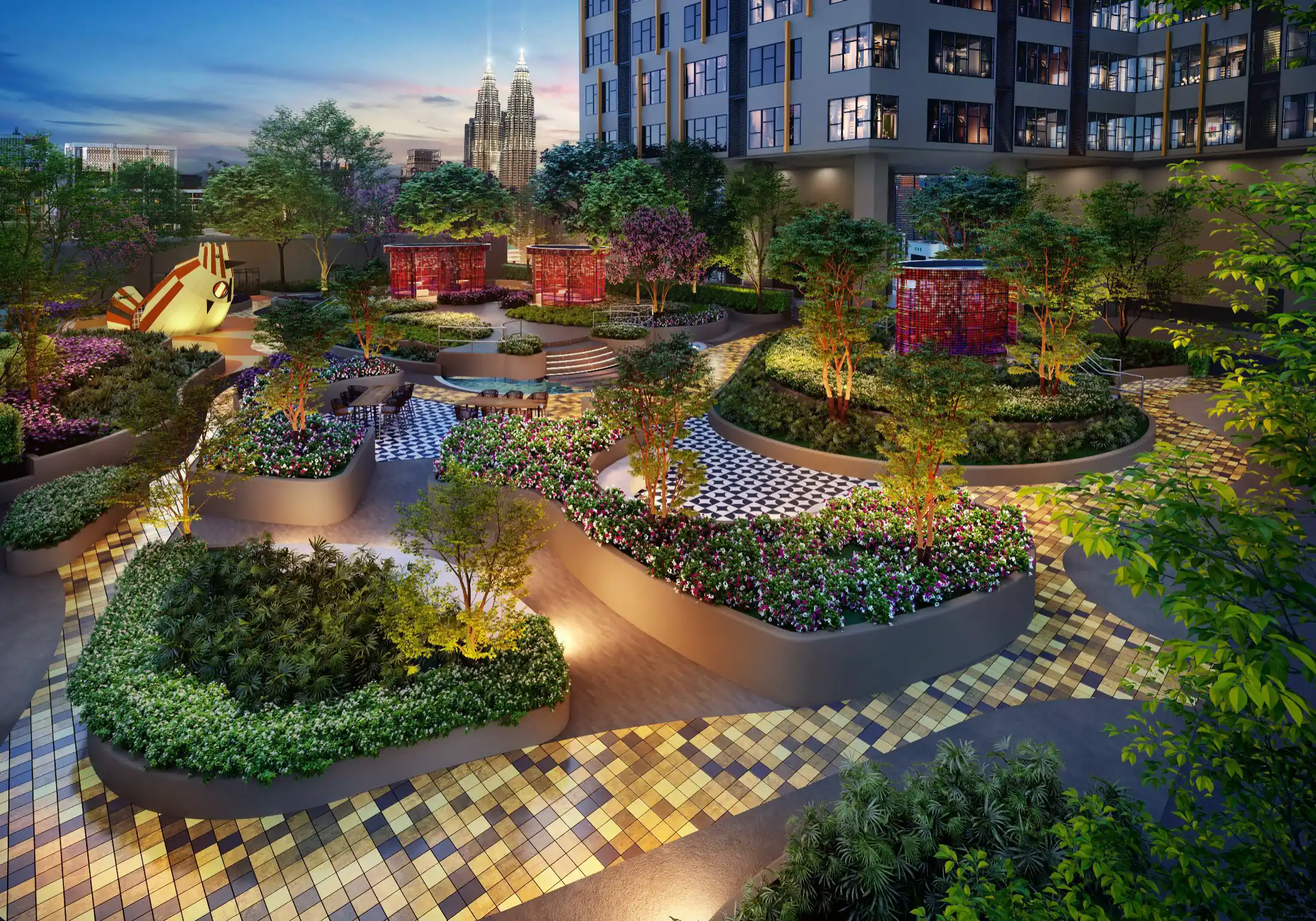 Podium Greenery Landscape Evening View at Centrix KLCC