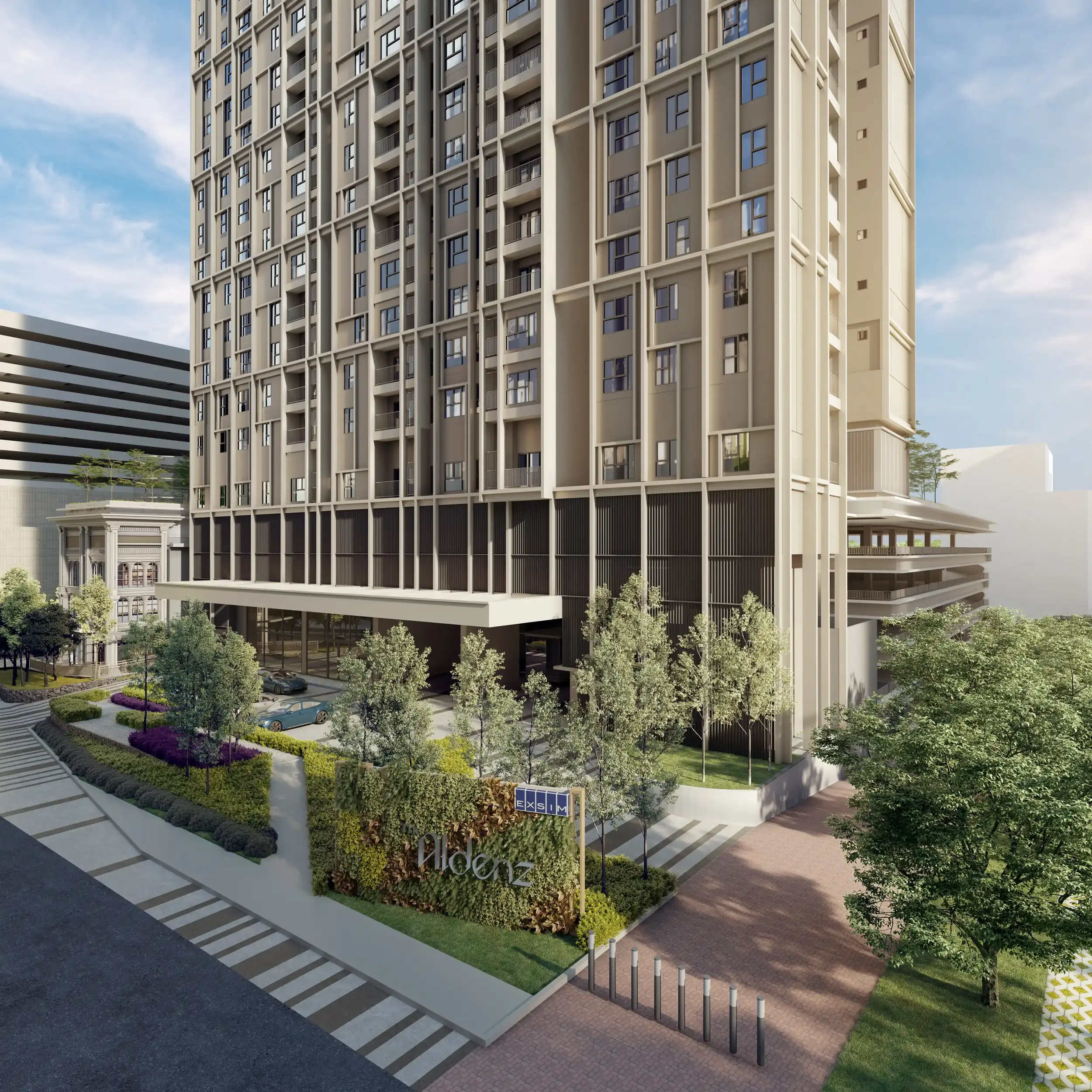 The Aldenz grand entrance drop-off colonial facade Damansara Perdana