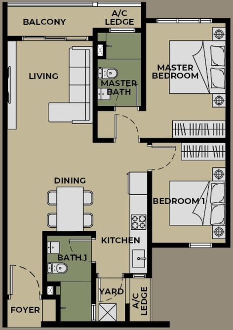 The Aldenz Type A 775sqft 2 bedroom 2 bathroom layout plan Damansara Perdana