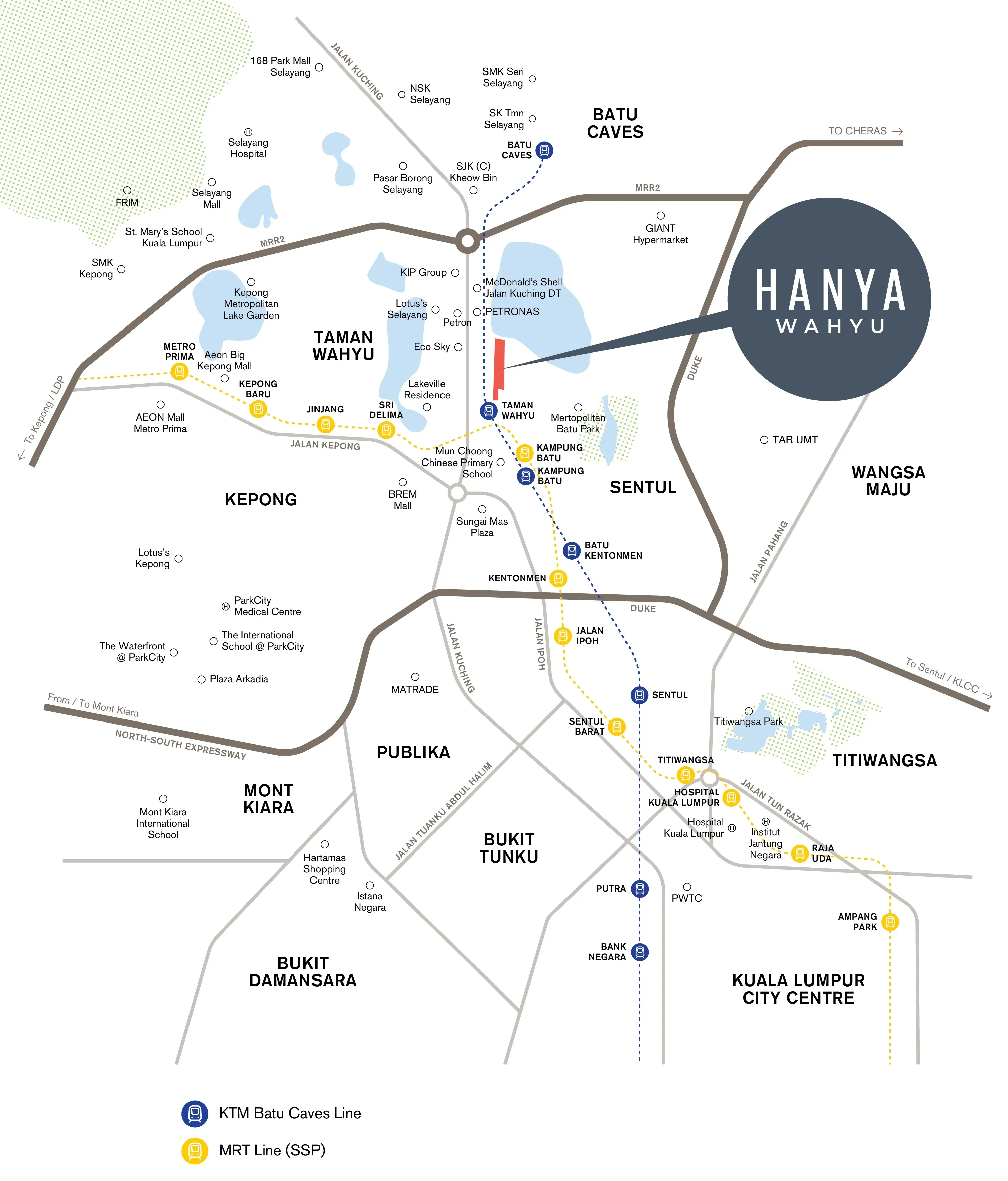 Han-Ya Wahyu location map showing Taman Wahyu KTM Station and surrounding KL landmarks
