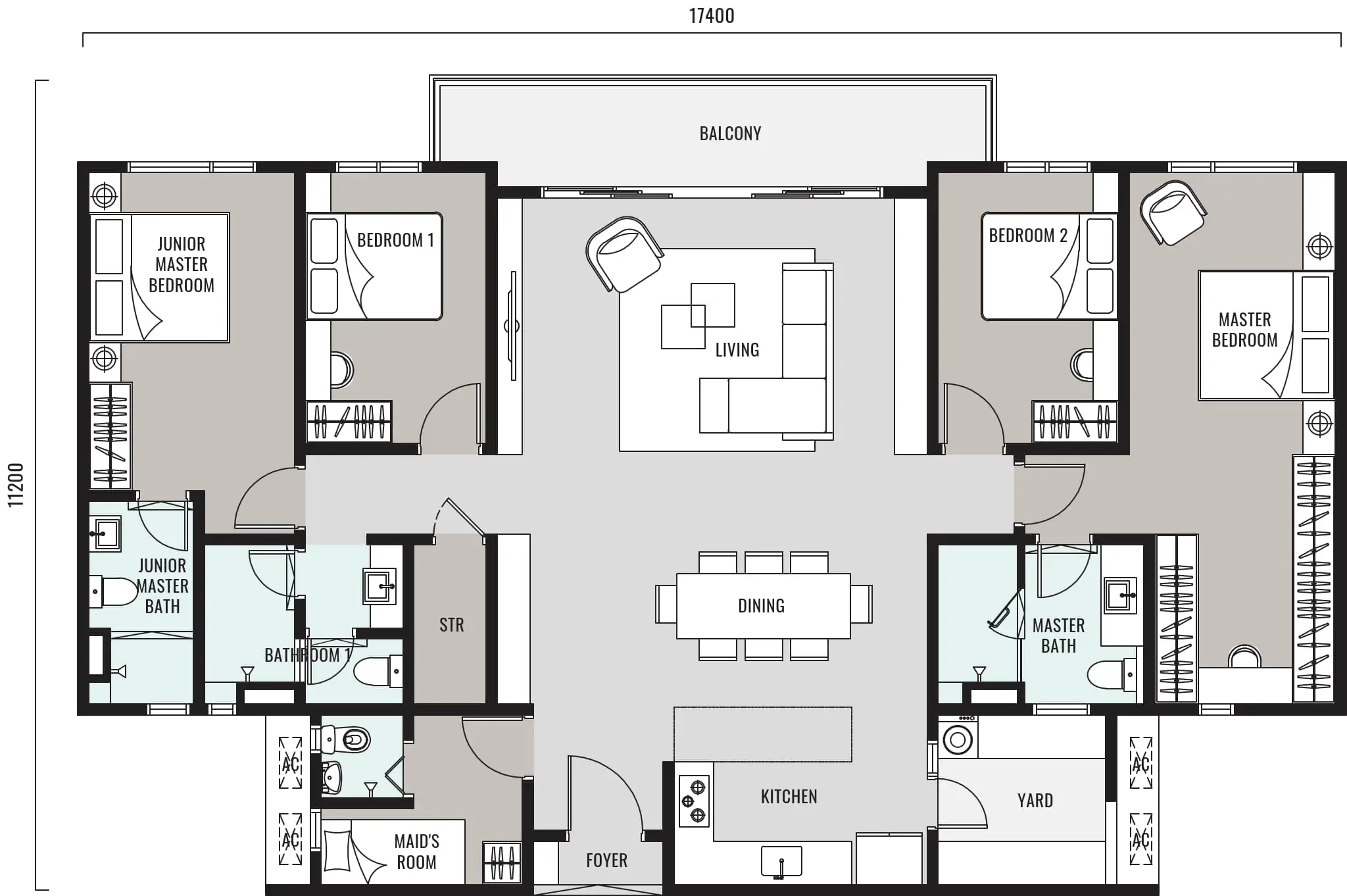 Han-Ya Wahyu Type D floor plan, 1800 sq ft 4 plus 1 bedroom 3 bathroom