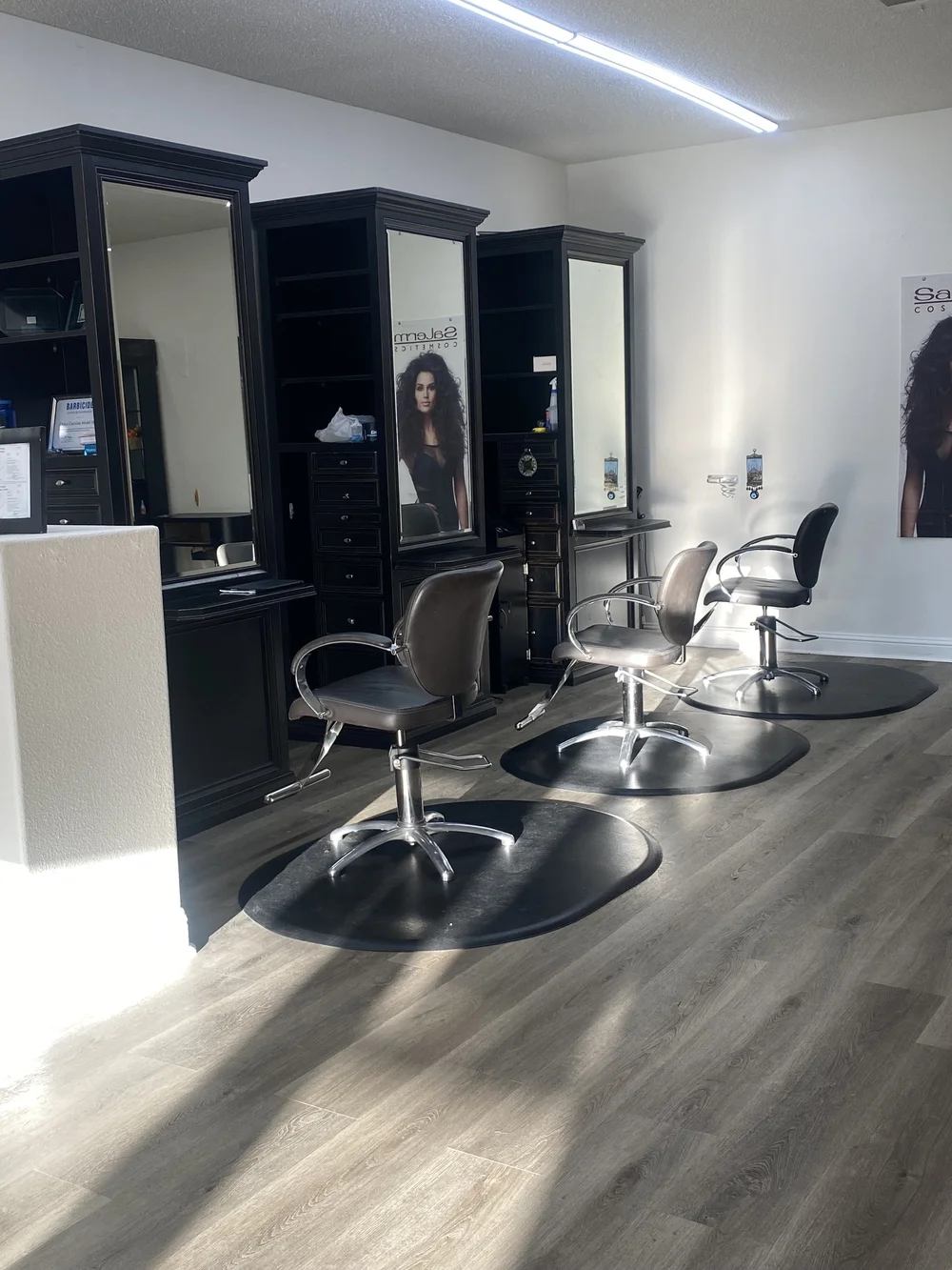 Beauty stations inside Rebeka's Hair Design in Pittsburg, California