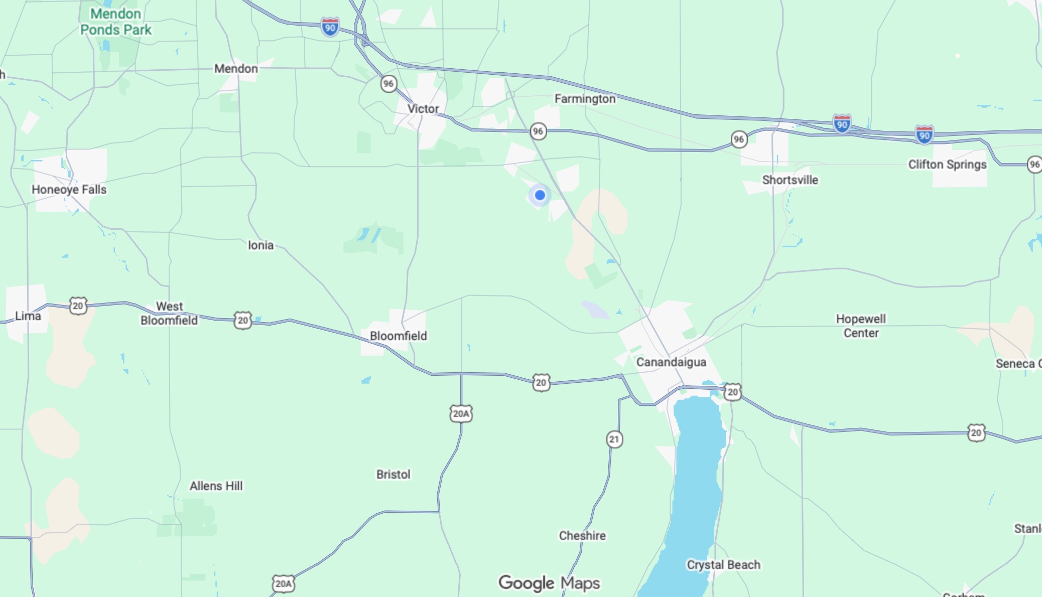 Map showing the auto detailing service area in Canandaigua, NY