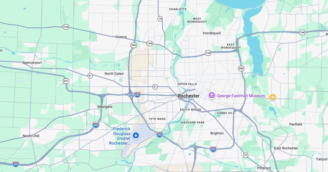Map showing the auto detailing service area in Gates, NY