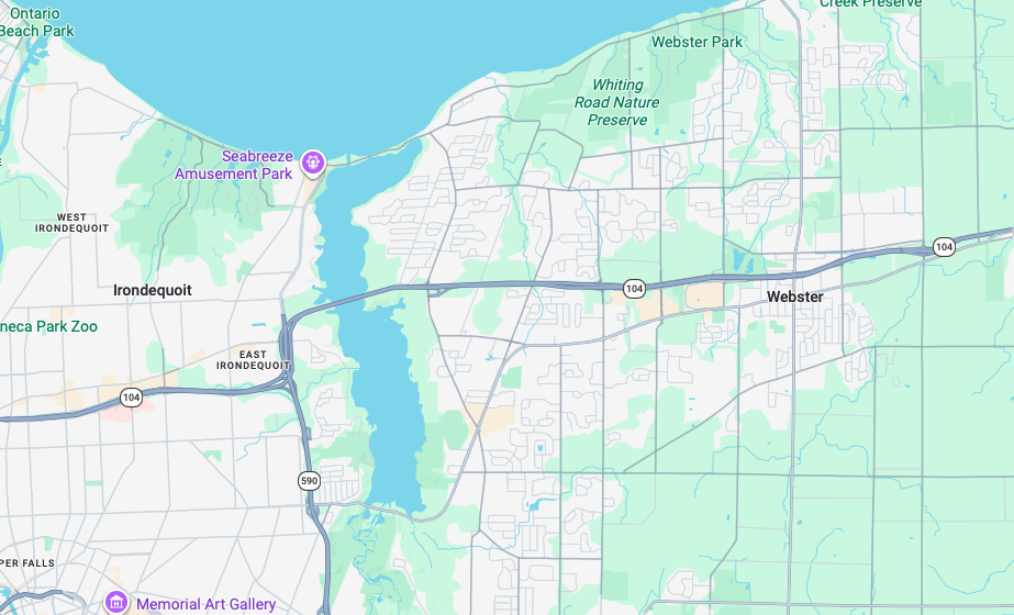 Map showing the auto detailing service area in Webster, NY