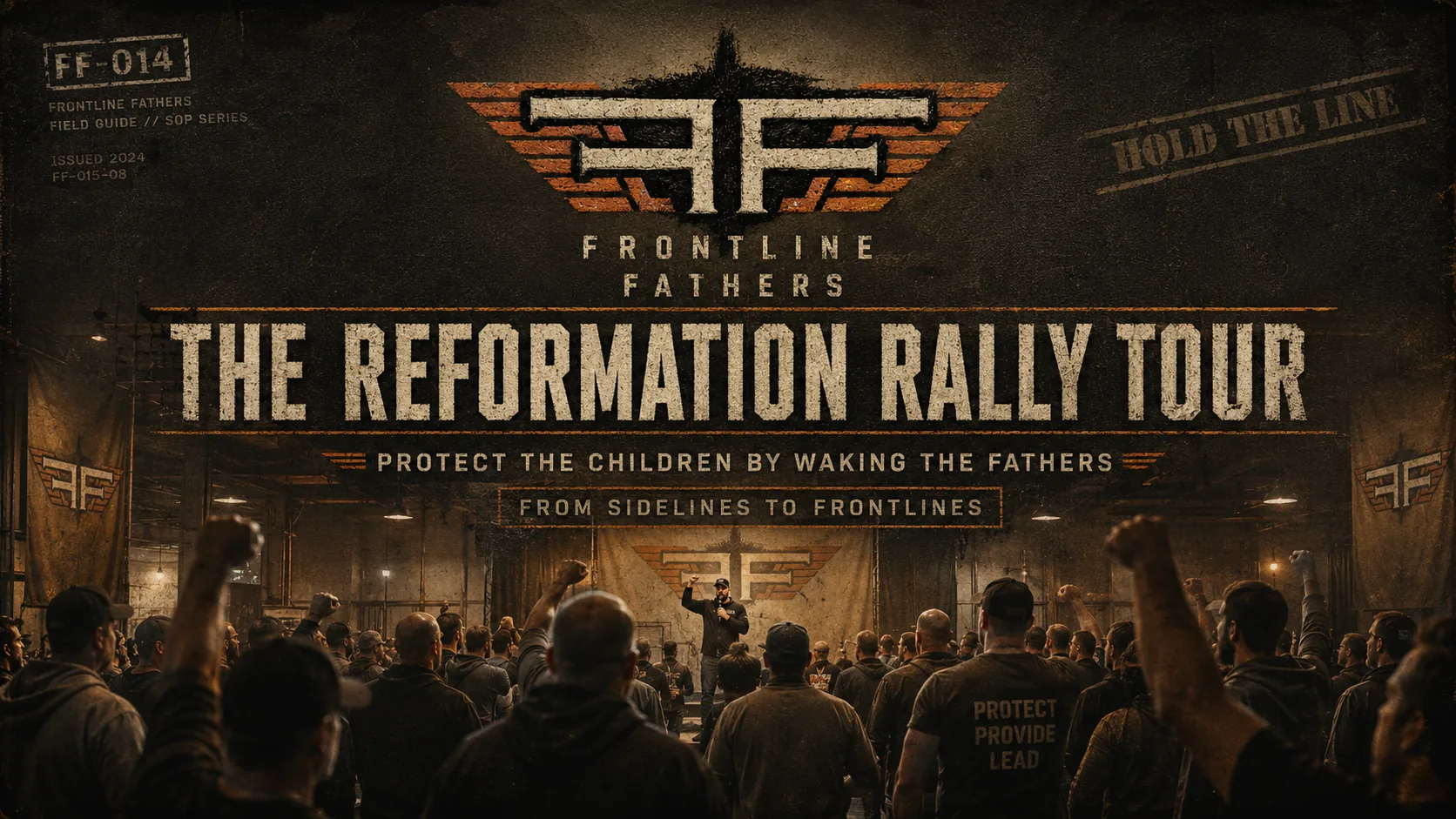 Concept visualization of a Frontline Fathers Reformation Rally Tour gathering