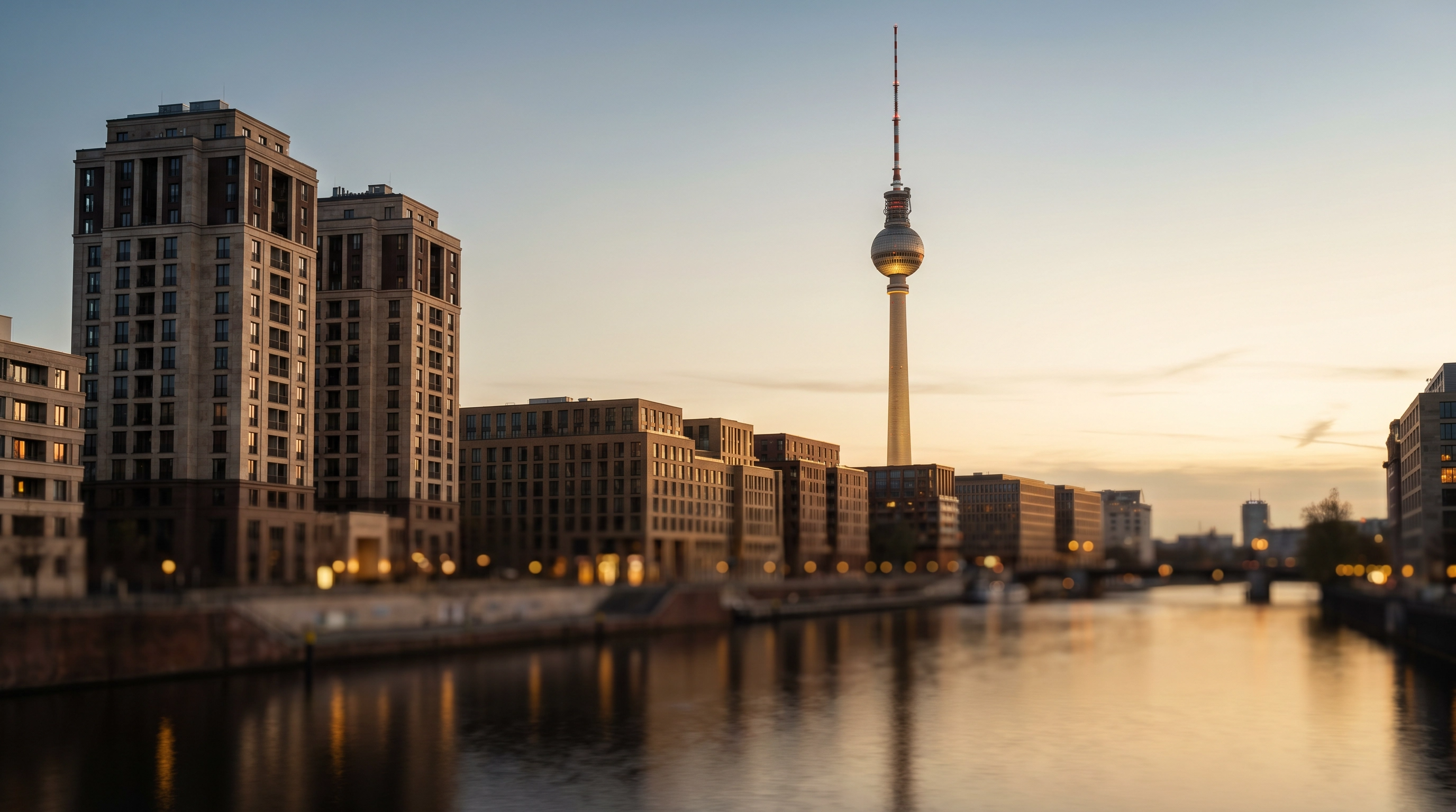 Berlin Mitte – Fernsehturm und Spree bei Sonnenuntergang