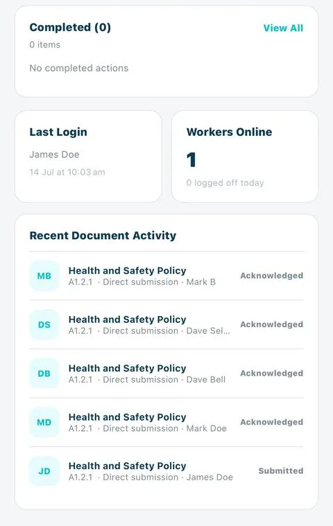 Recent document activity feed