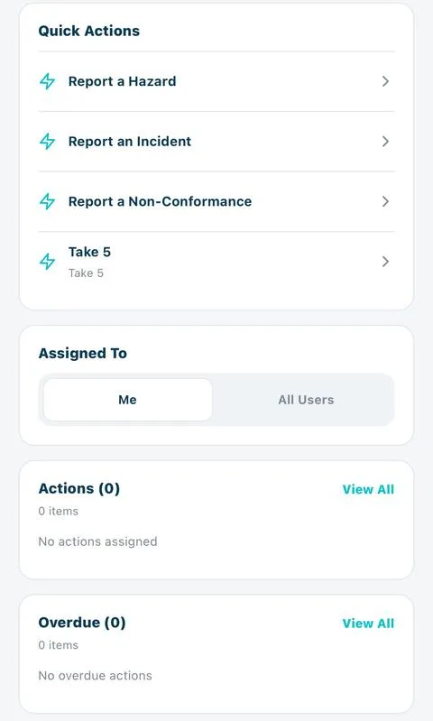 Quick actions and assigned tasks