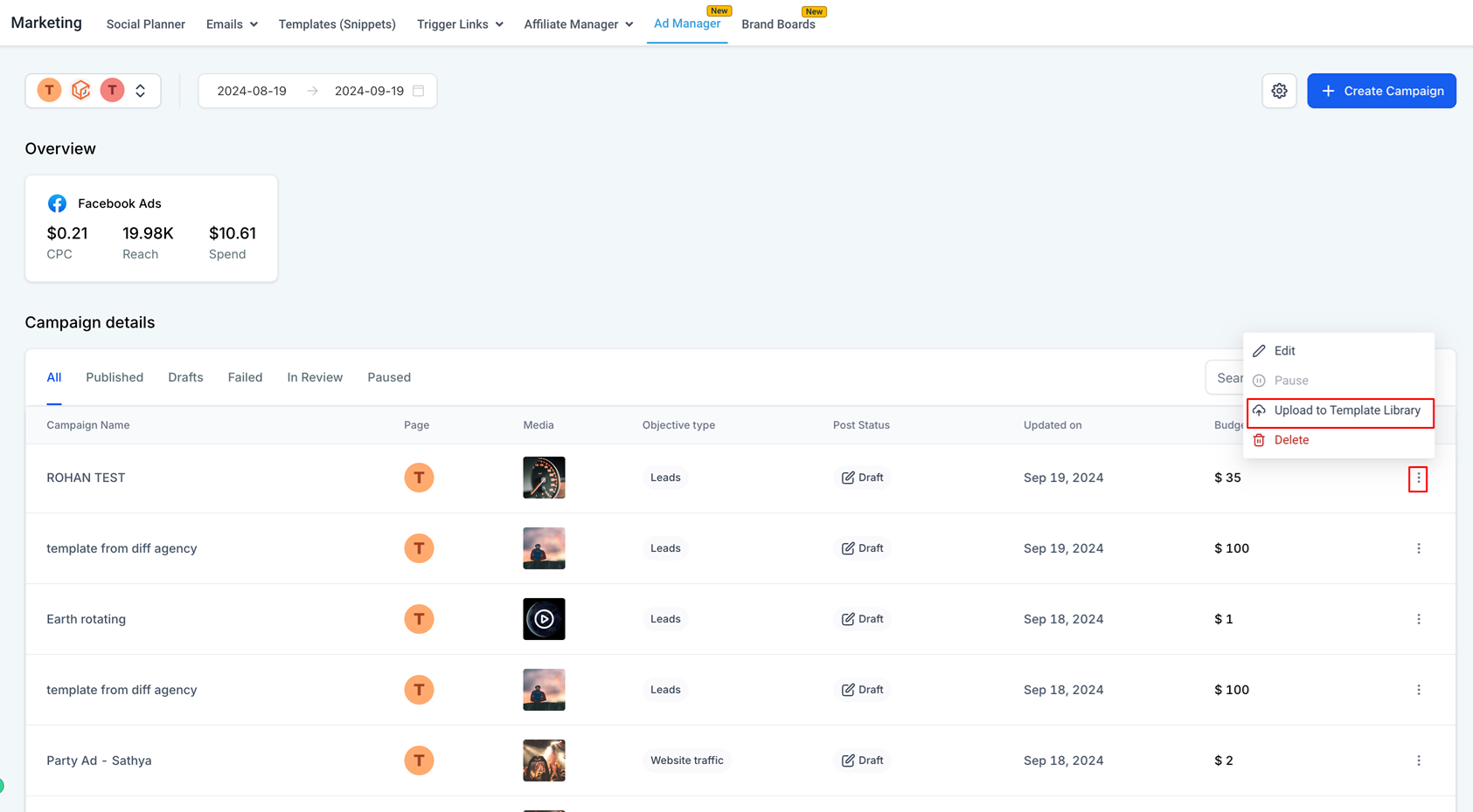 Campaign Management Feature