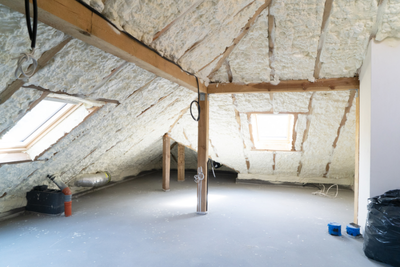 Open-cell spray foam used for attic soundproofing in Panama City FL by Blue Line Insulation