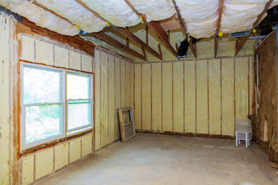 Closed-cell spray foam insulation on interior walls in Port Saint Joe FL by Blue Line Insulation