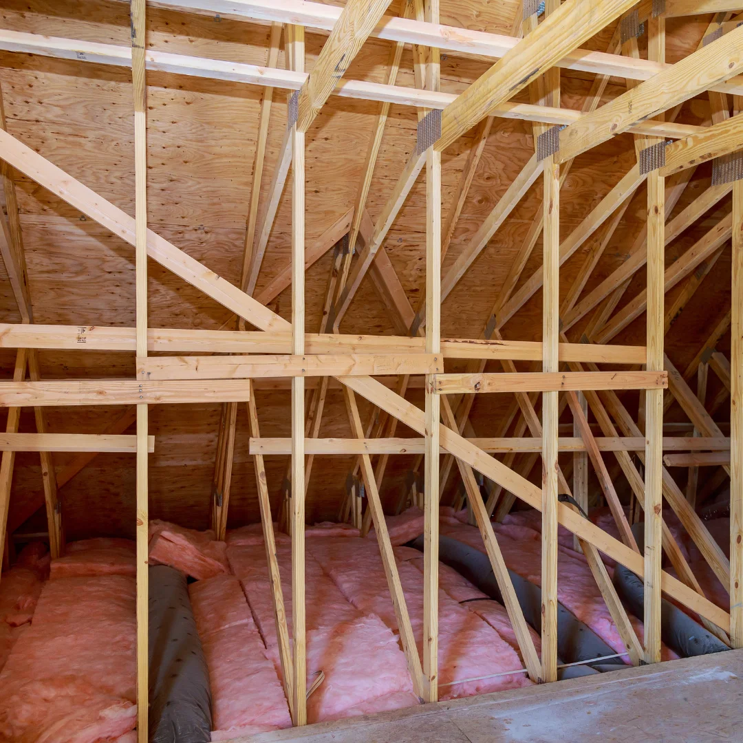 Fiberglass batts in attic provide durable, moisture-resistant insulation in Panama City FL