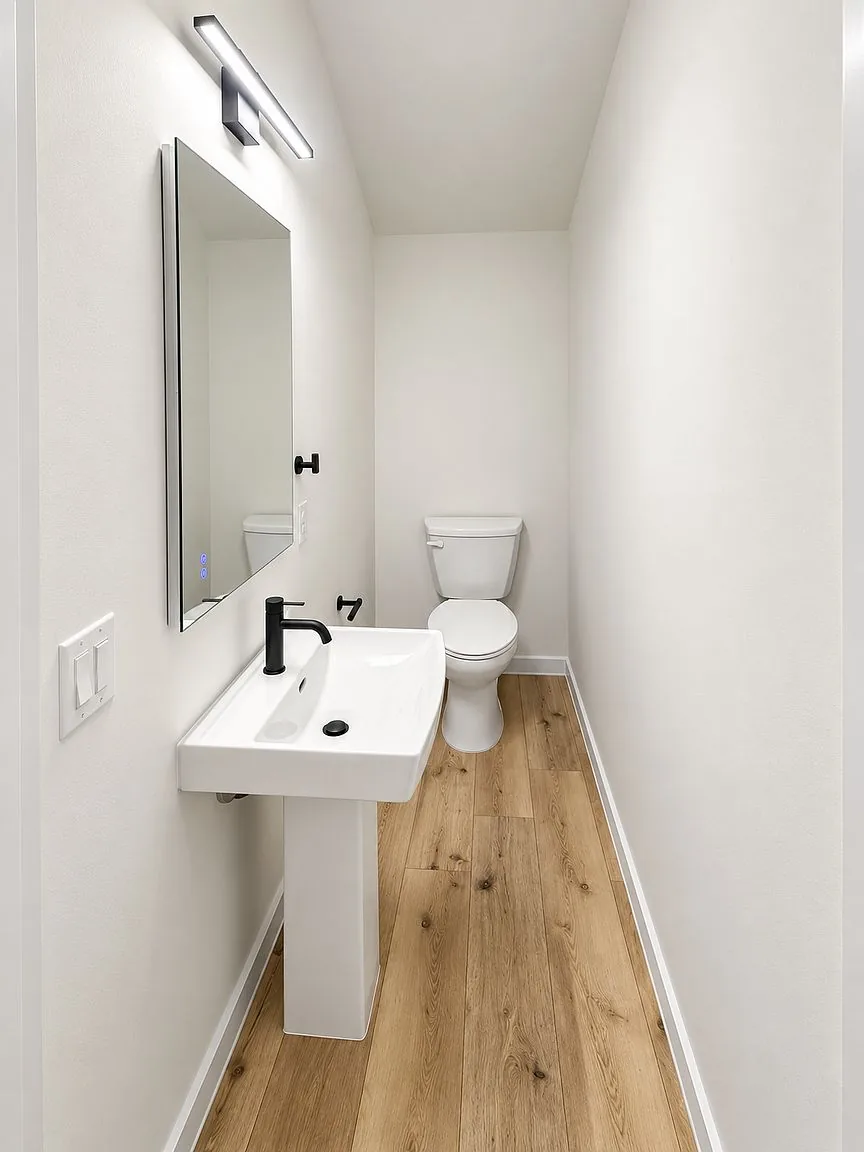 Powder room with pedestal sink