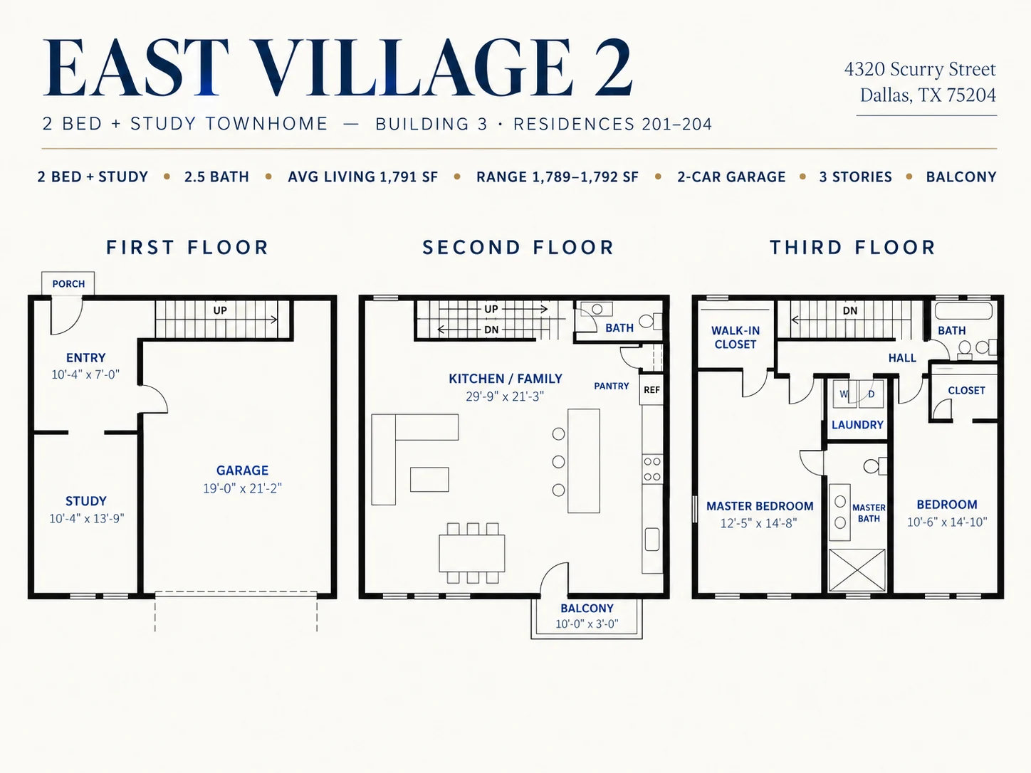 2 Bed + Study / 2.5 Bath