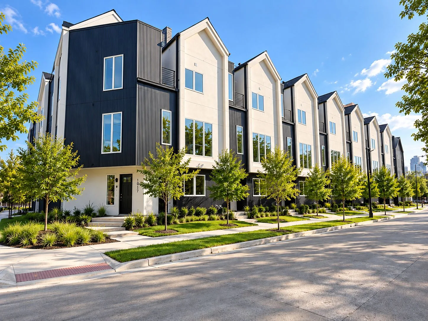 Street view of the East Village townhome row