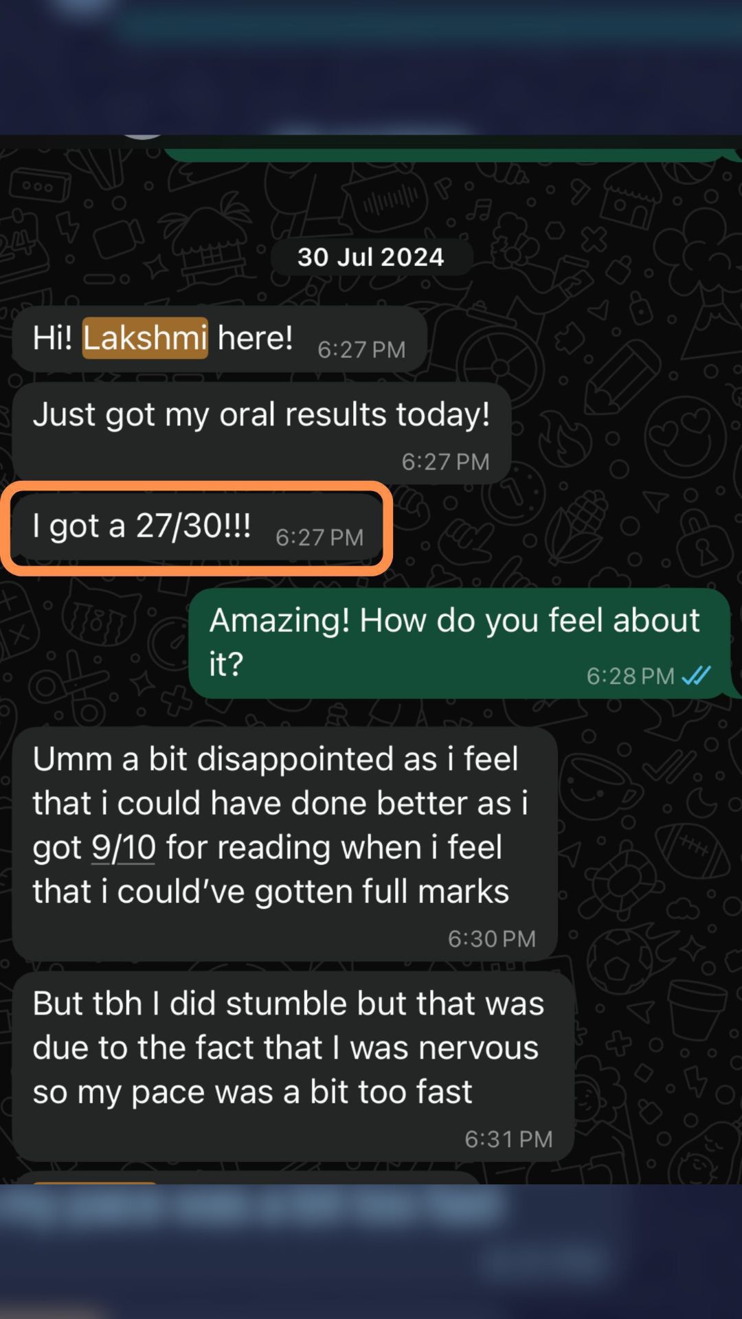 Parent WhatsApp feedback - Child speaking up in class
