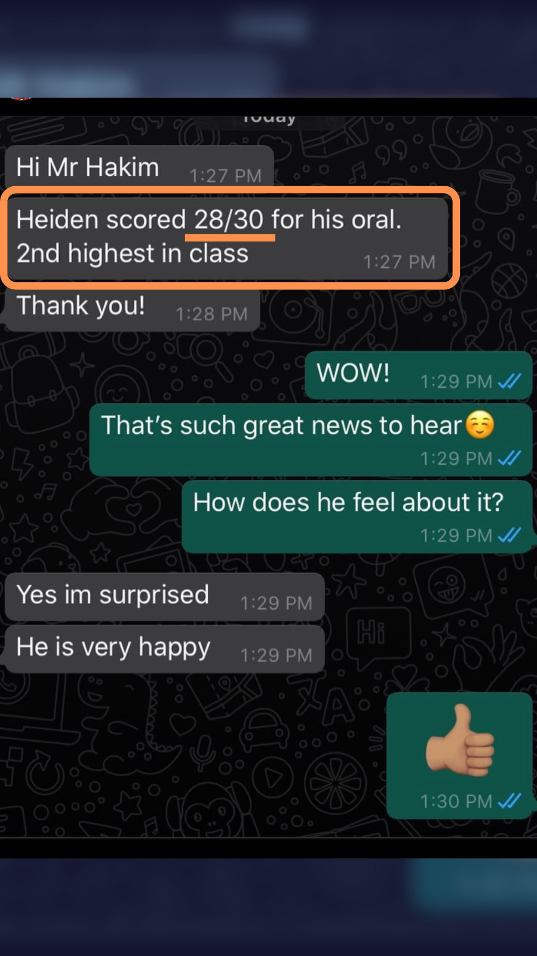 Parent WhatsApp feedback - Masterclass immediate improvement