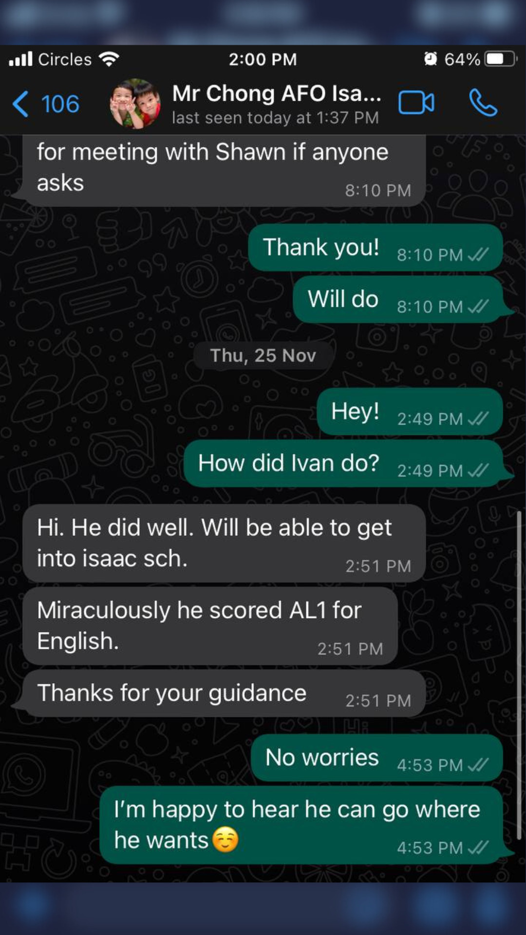Parent WhatsApp feedback - SBC stimulus answering