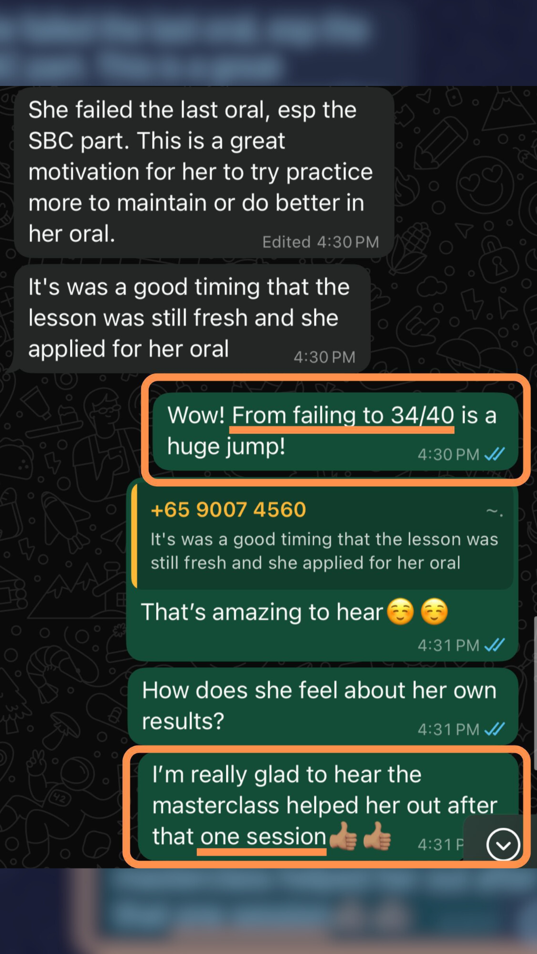 Parent WhatsApp feedback - PSLE oral results release