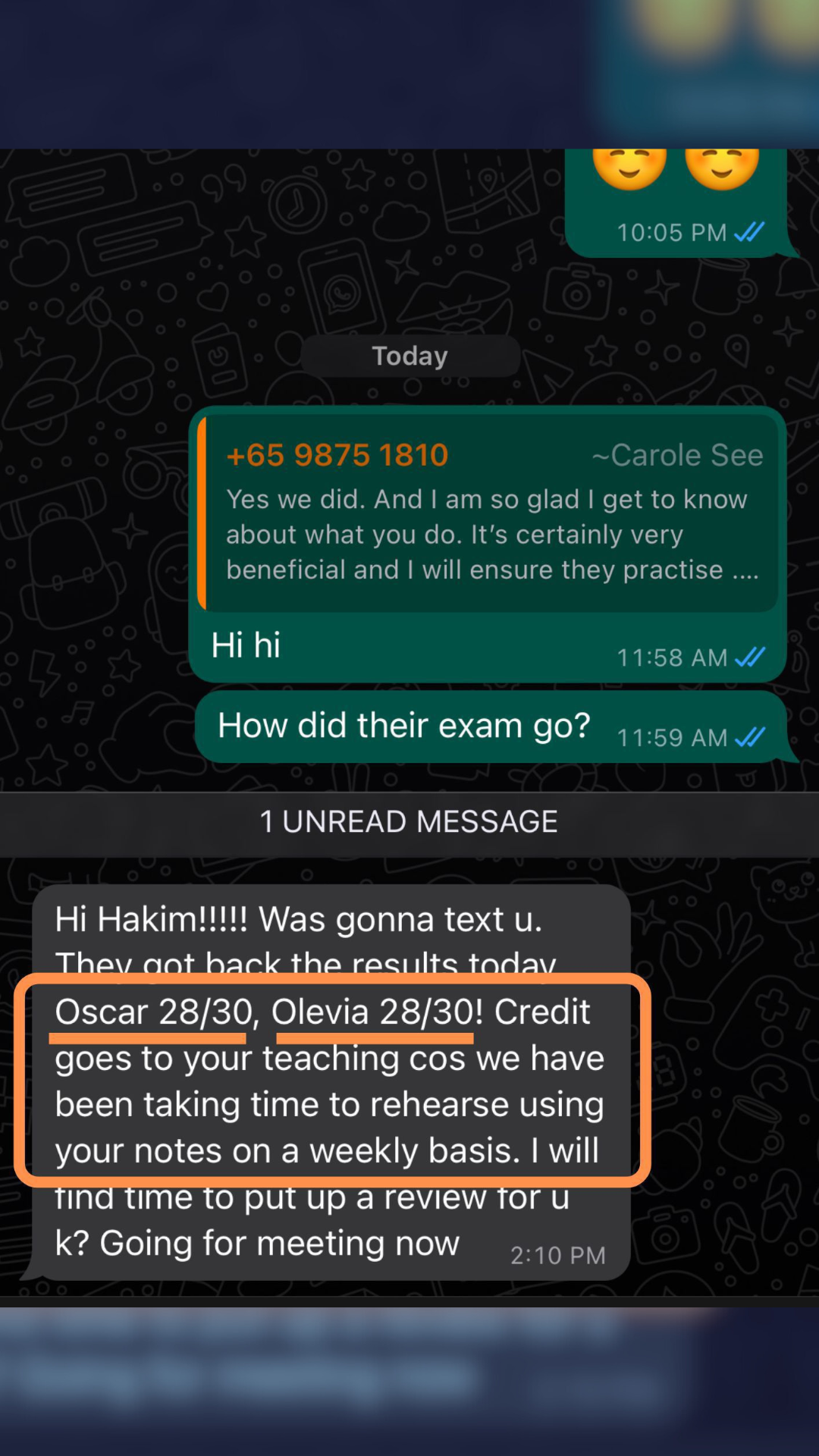 Parent WhatsApp feedback - DSA interview success
