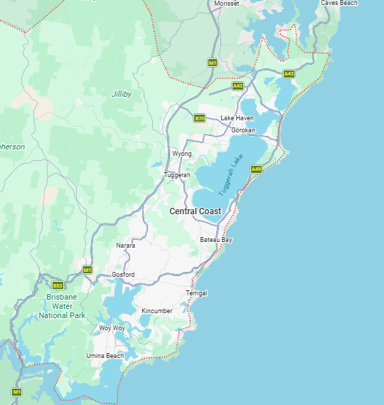 Groundbreakers Plant Hire service area map - Central Coast NSW