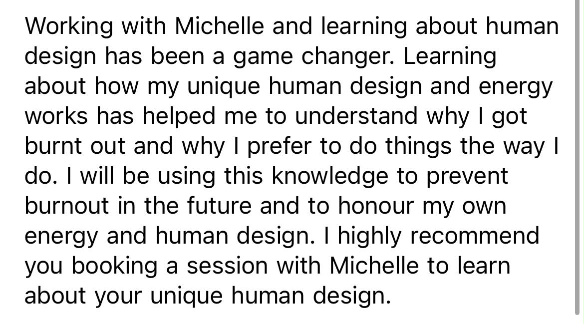 Testimonial from nurse Melinda about working with Michelle and learning her Human Design