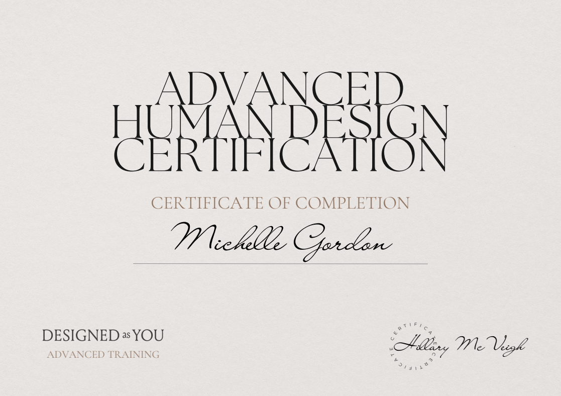 Michelle Gordon's Advanced Human Design Certification of Completion