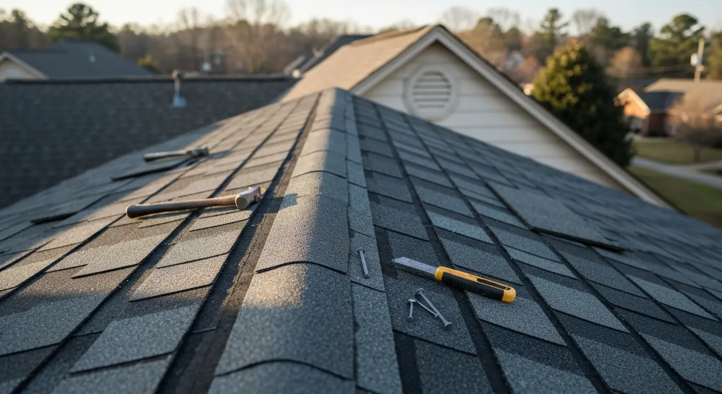 Roof repair work on residential home
