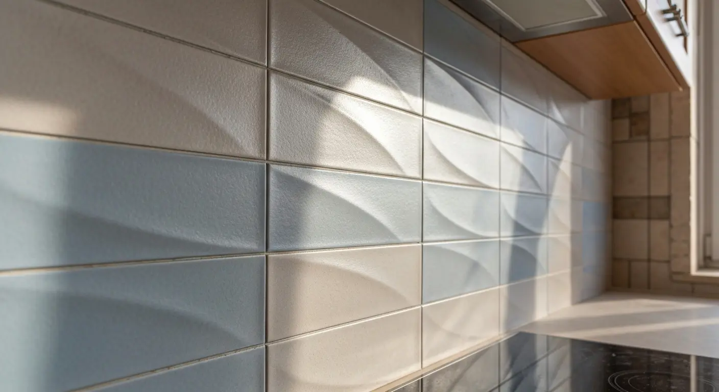 Textured 3D tile backsplash