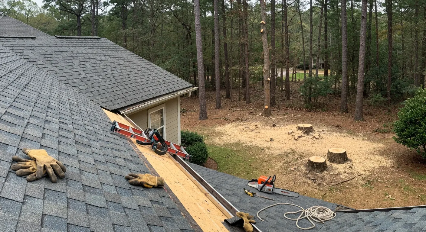 Storm damage tree roof repair