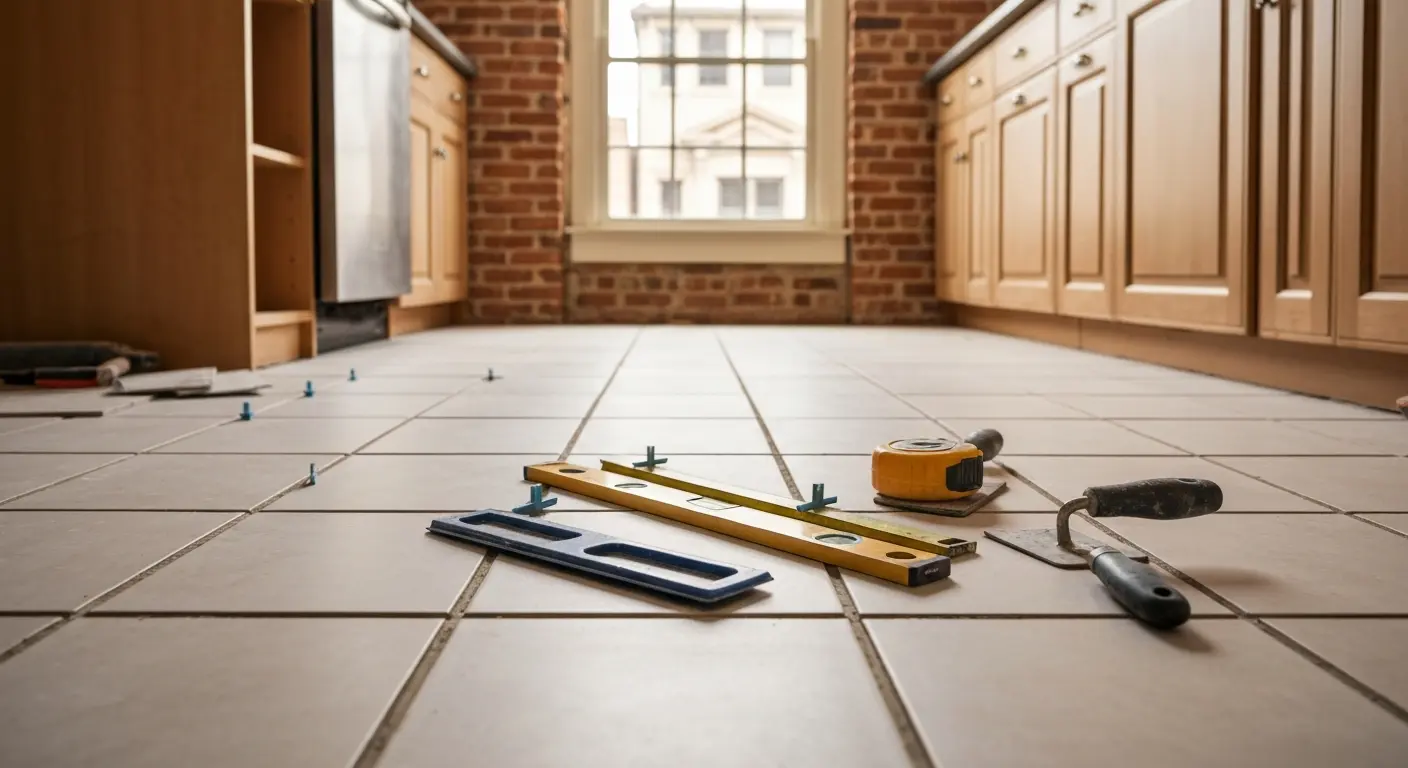 Ceramic tile kitchen flooring installation