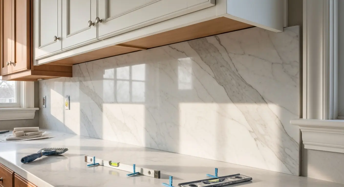 Natural stone marble backsplash