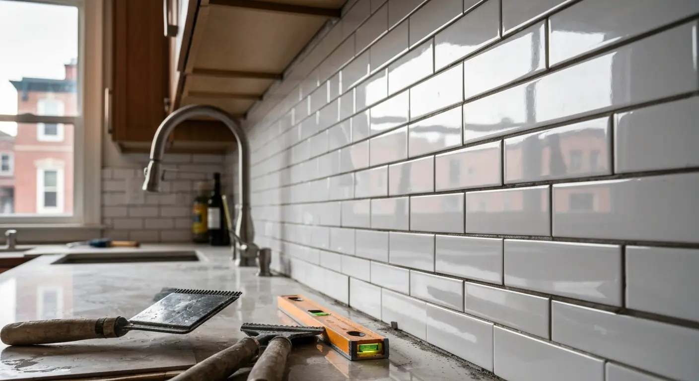 Subway tile kitchen backsplash installation