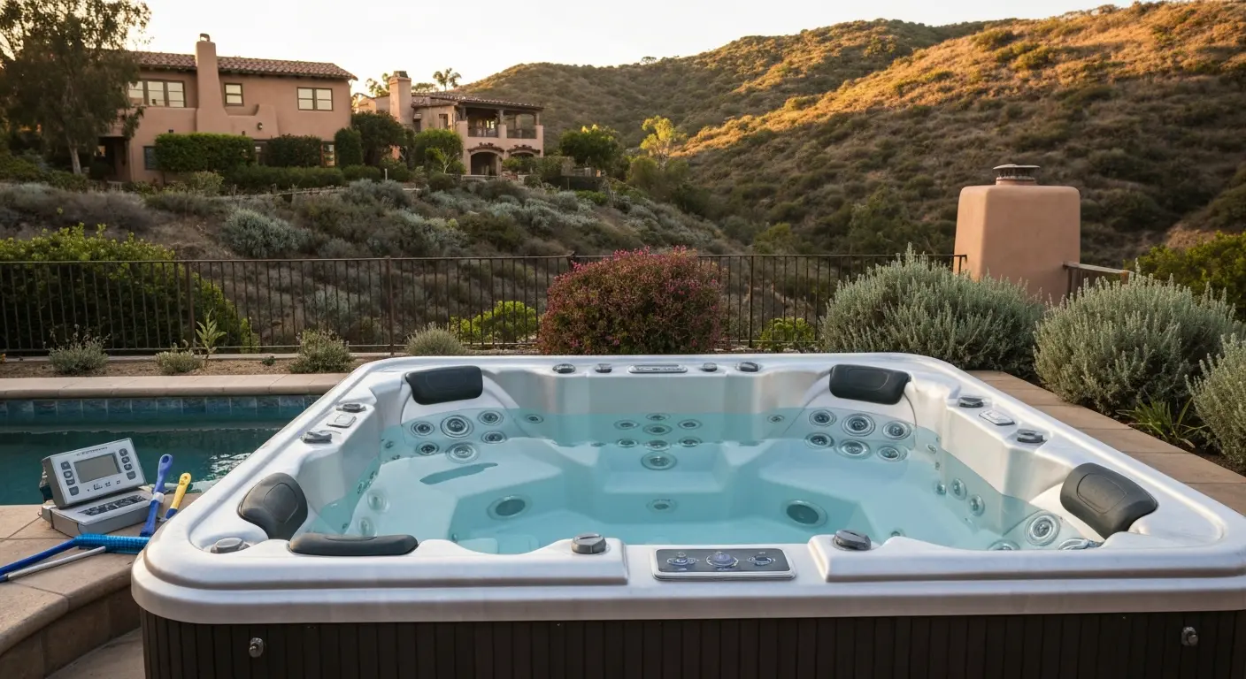 Saltwater hot tub in backyard