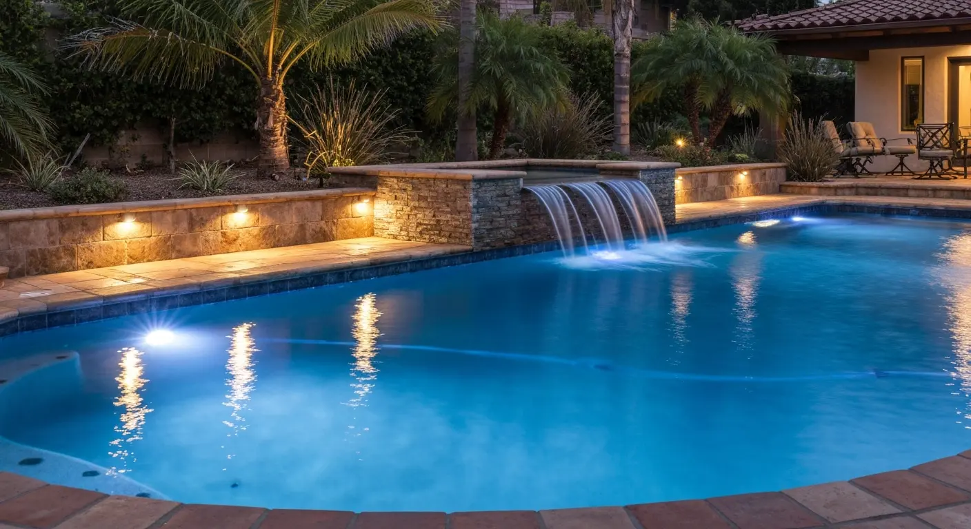 Pool lighting and water features installation