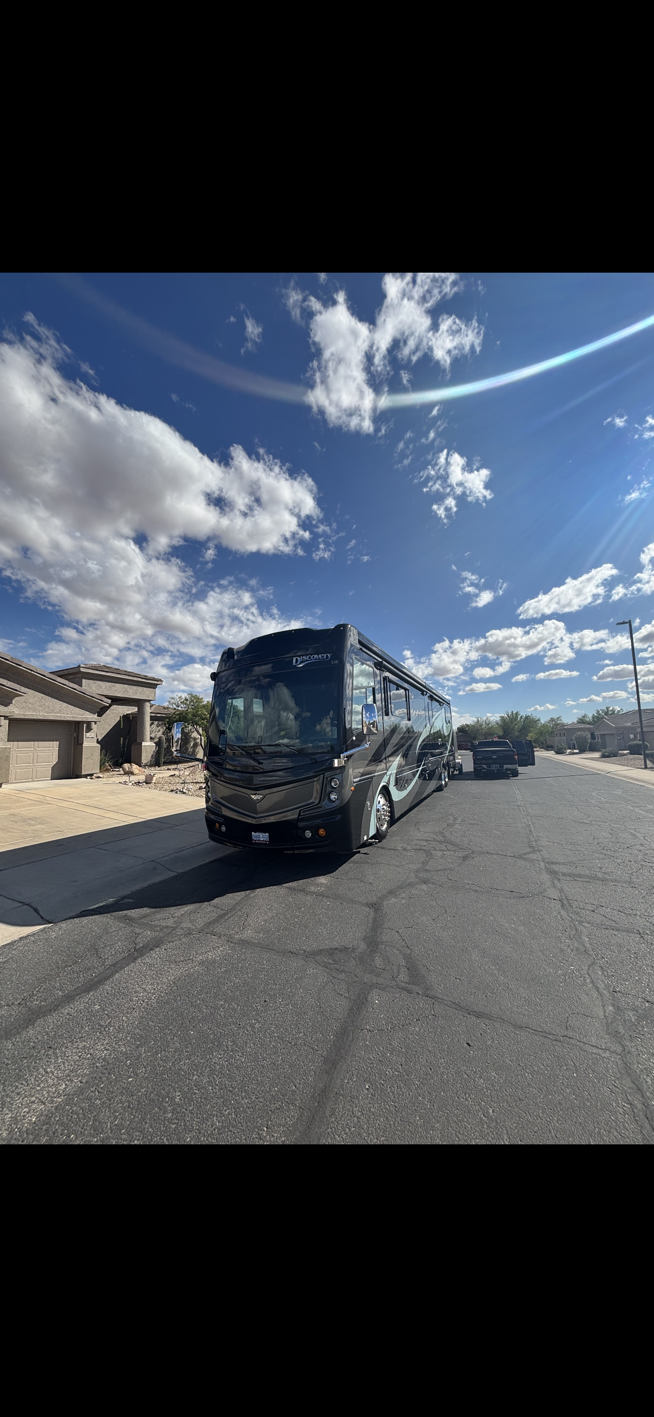 Motorhome finished detail, front three-quarter view