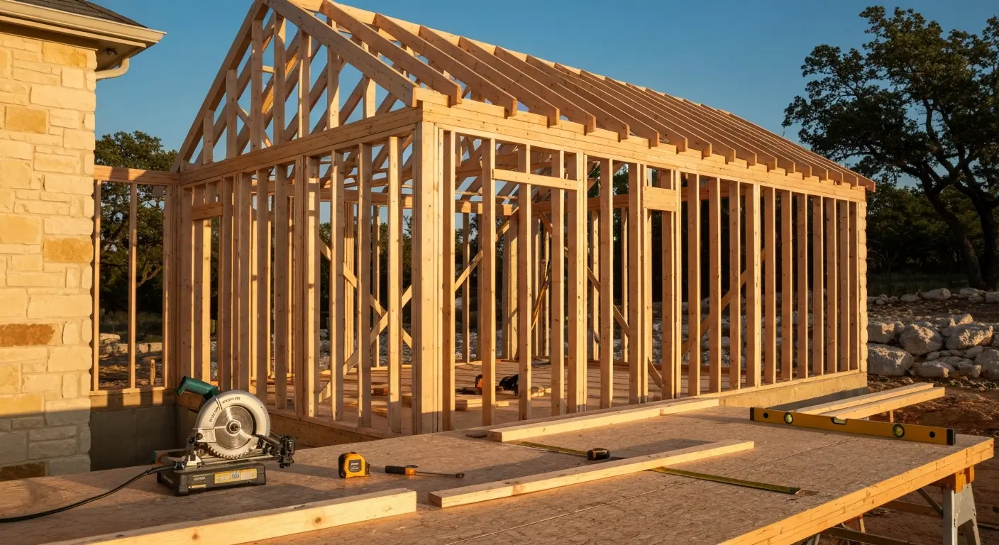 Room addition framing in Blanco County