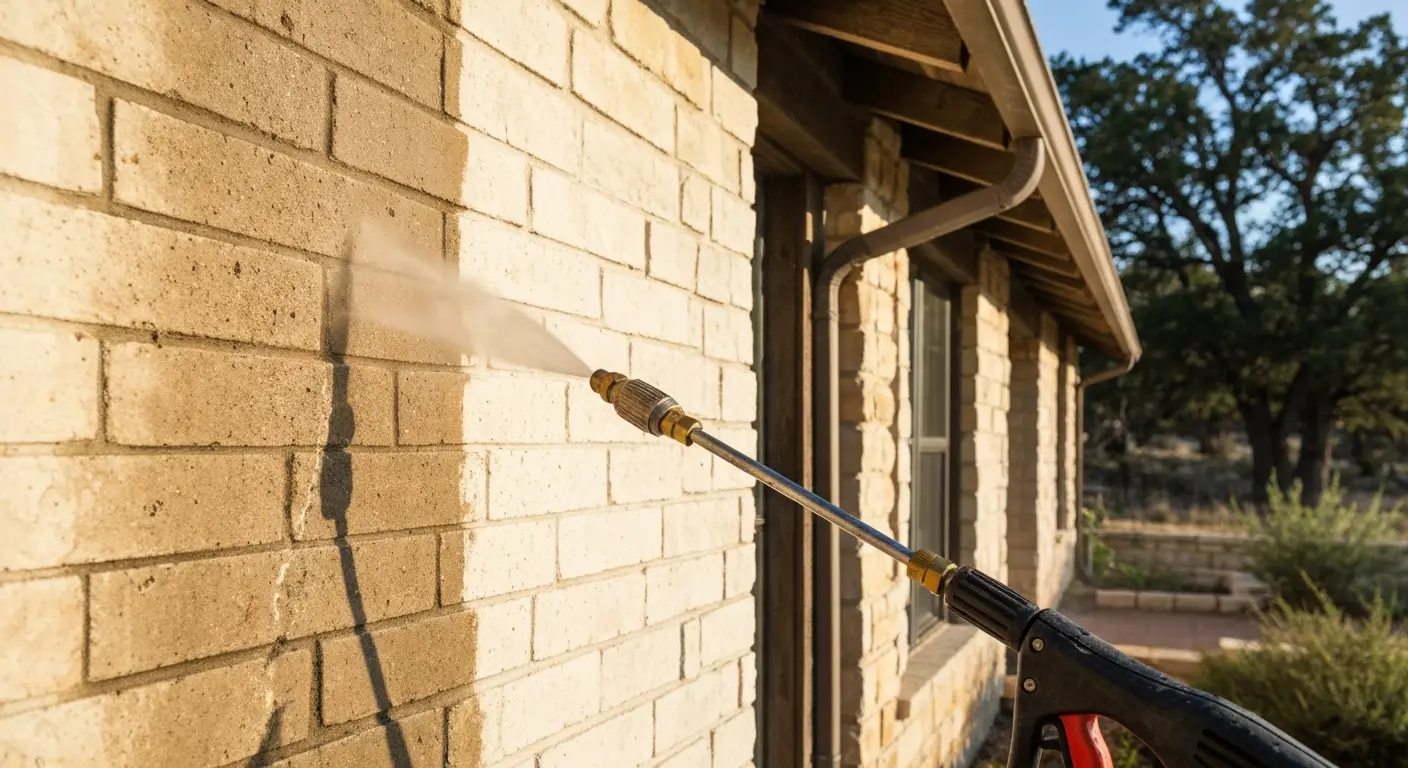 Pressure washing exterior surface
