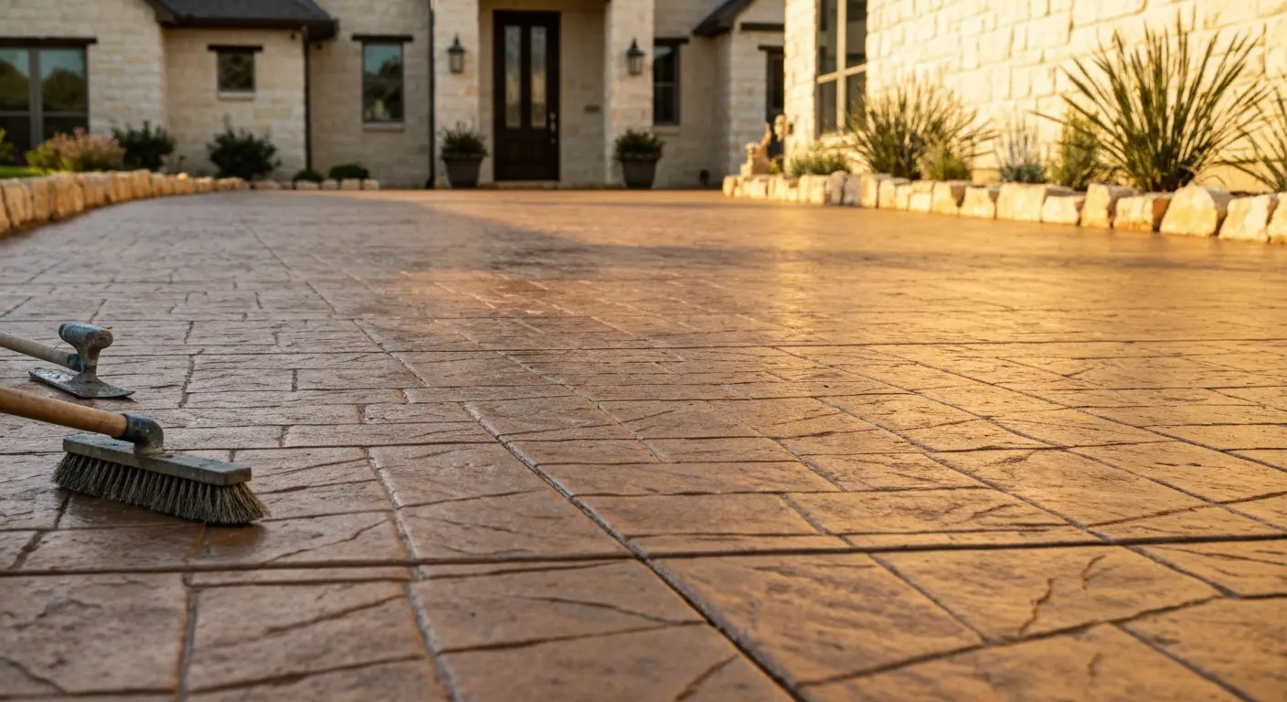 Decorative stamped concrete driveway