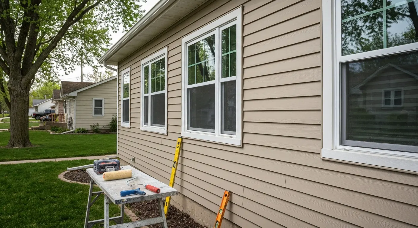 Exterior home renovation with siding and painting
