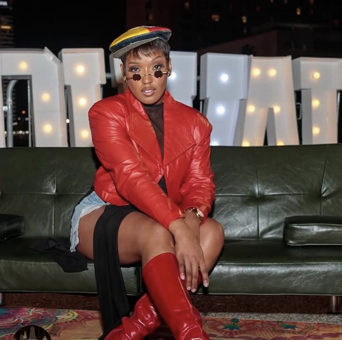 Rik James styled in vintage clothing at her shop