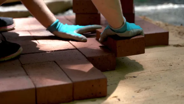 Paver stones being laid