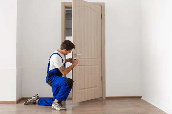 Locksmith working on a door lock
