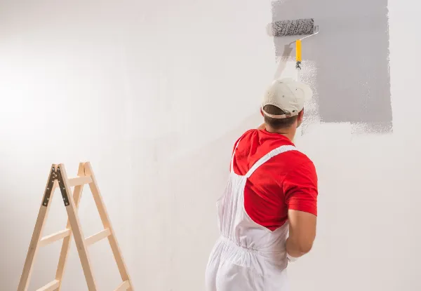 Painter rolling a wall