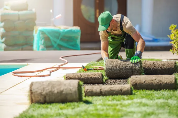 Landscaping crew working on a yard