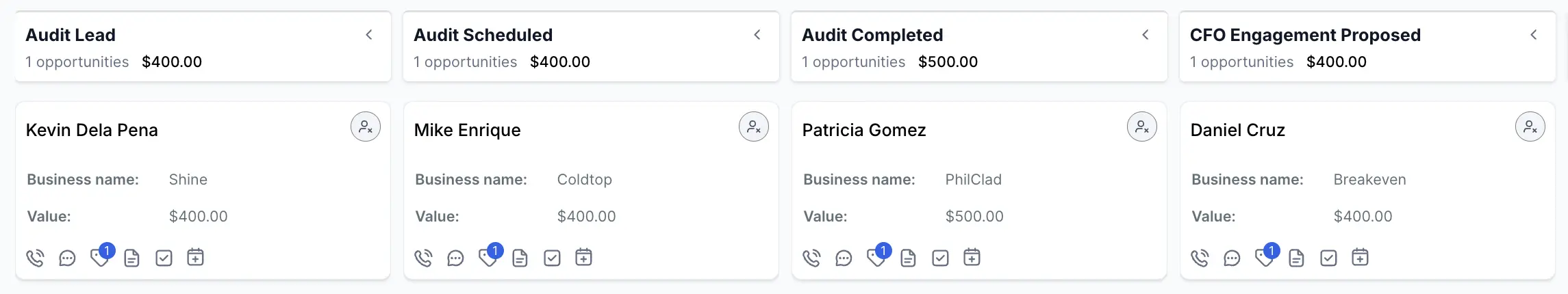 CRM pipeline screenshot