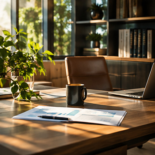 Creative studio desk with print website layouts and material samples.