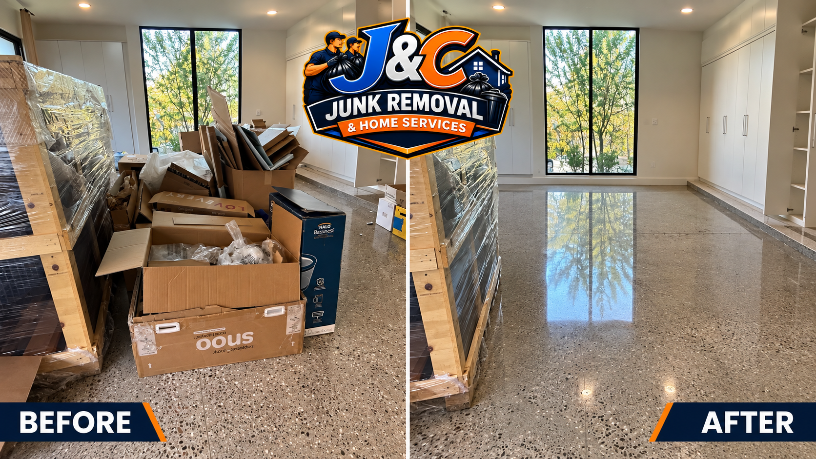Professional junk removal crew loading bulky furniture into a service van in Las Vegas