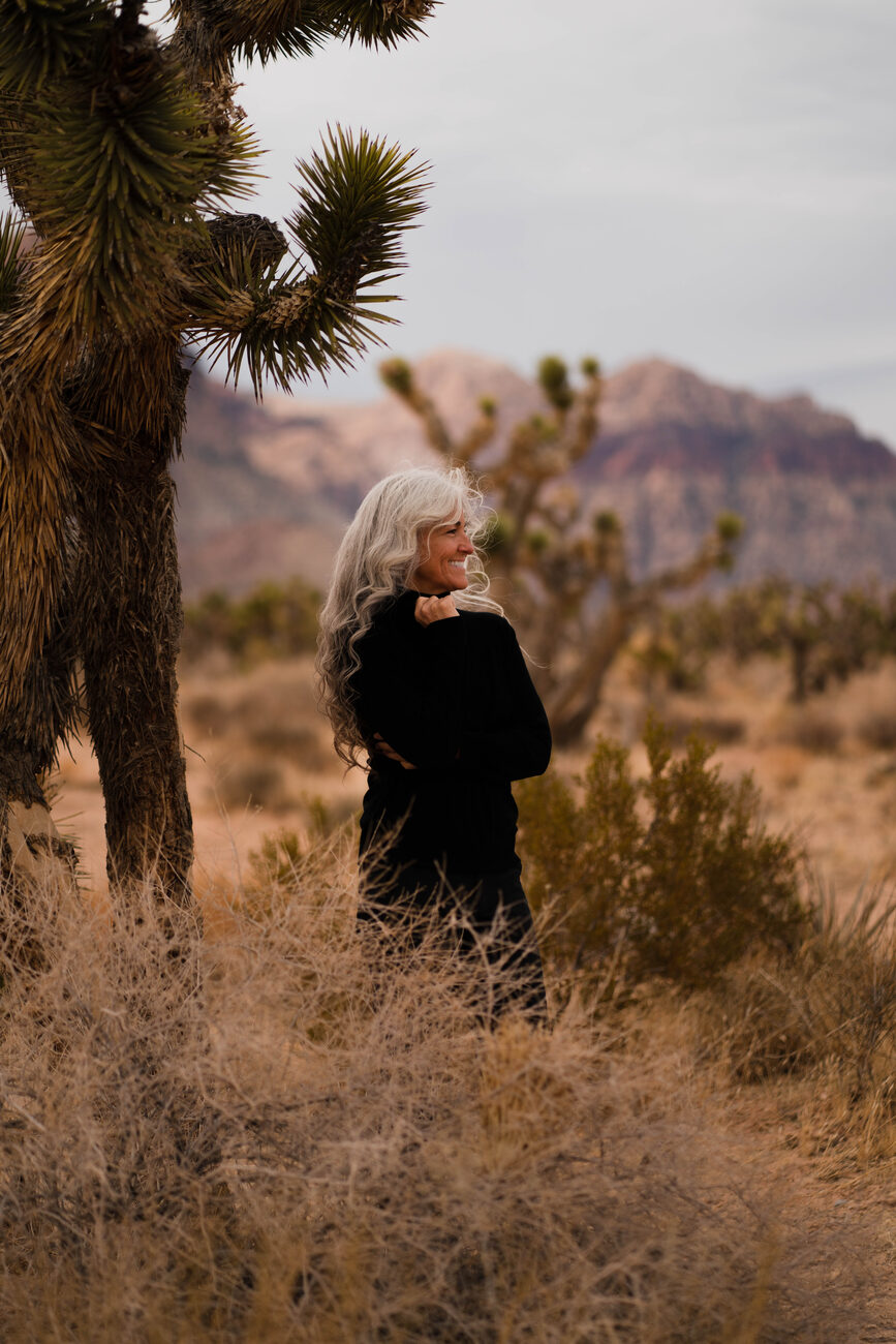 Jennifer Flynn among the Joshua trees at Red Rock Canyon